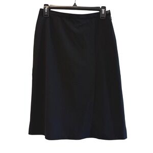 Giorgio Armani Black Wool Midi Skirt Size 42 Made in‎ Italy Side Zip Slit